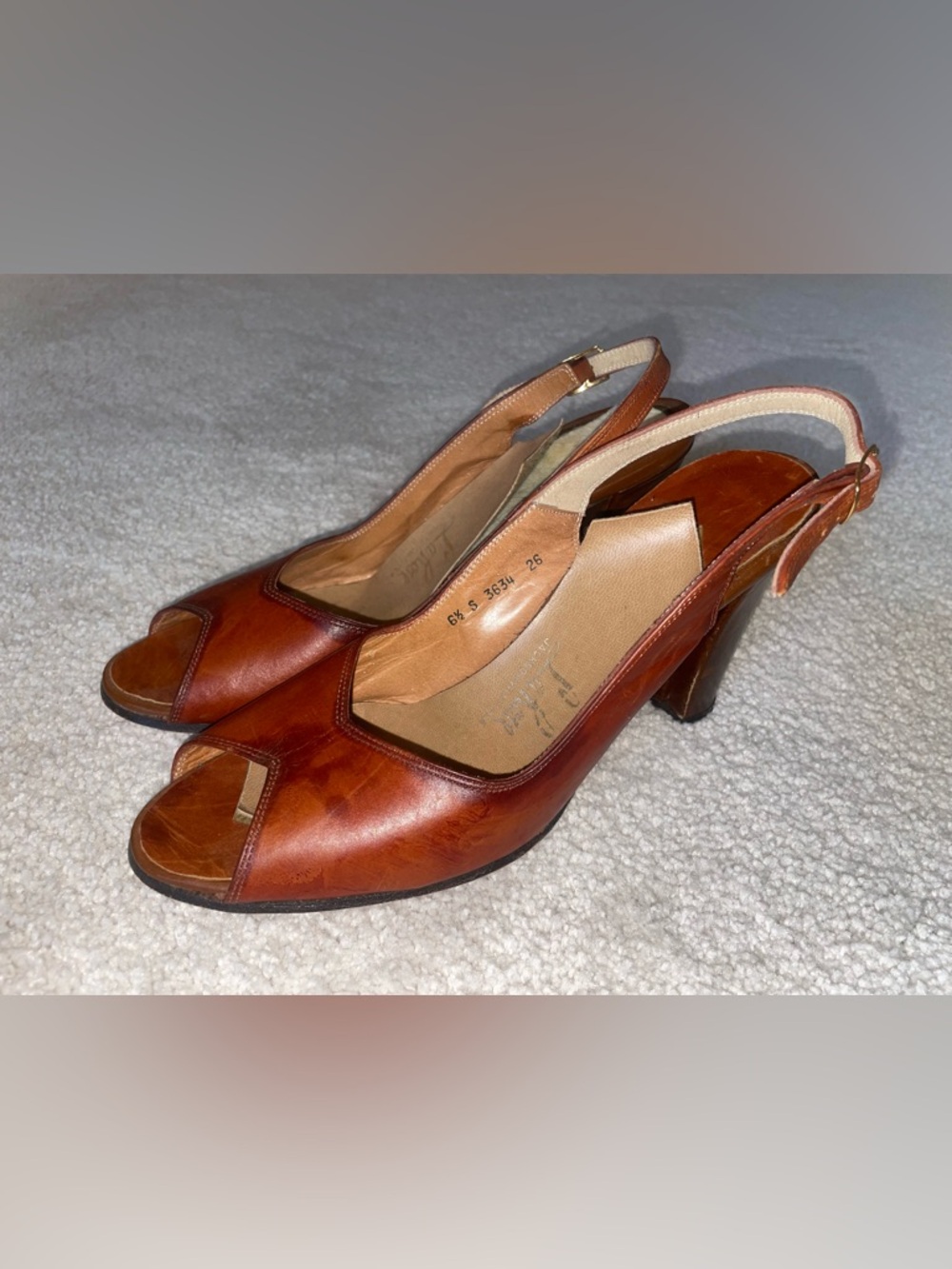 Women's Brown Leather Slingback Heels